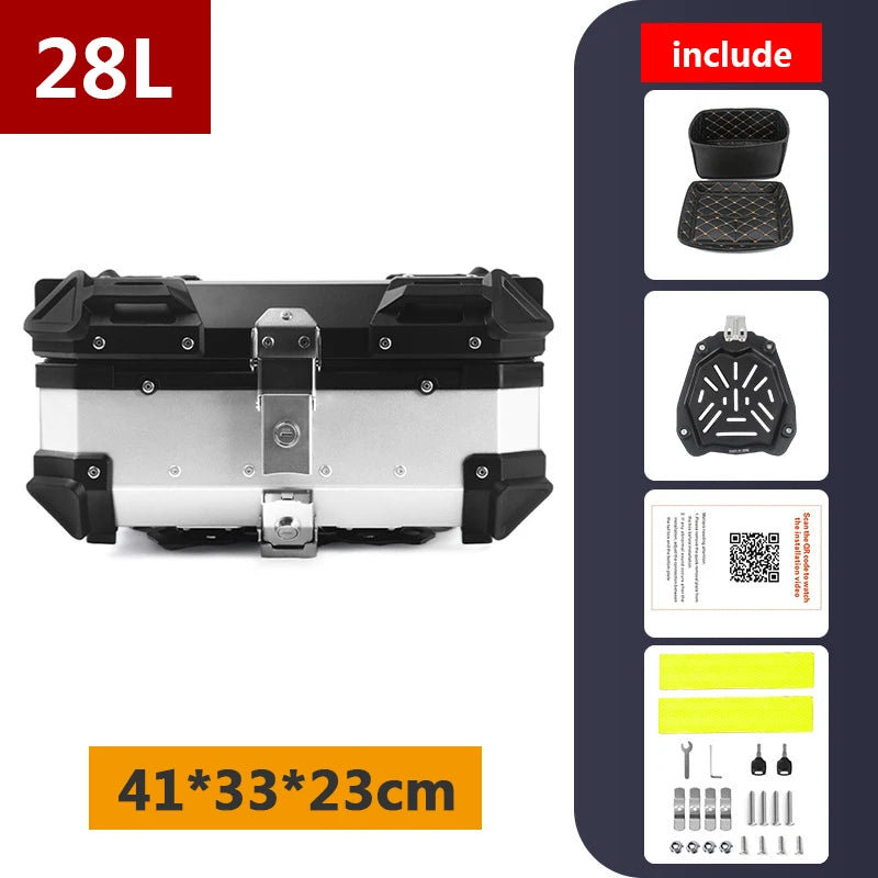 Top case moto en aluminium noir avec serrure, fixé sur un porte-bagages arrière - vue 22