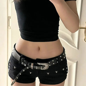 Short en jean noir taille basse style Y2K punk - vue 2