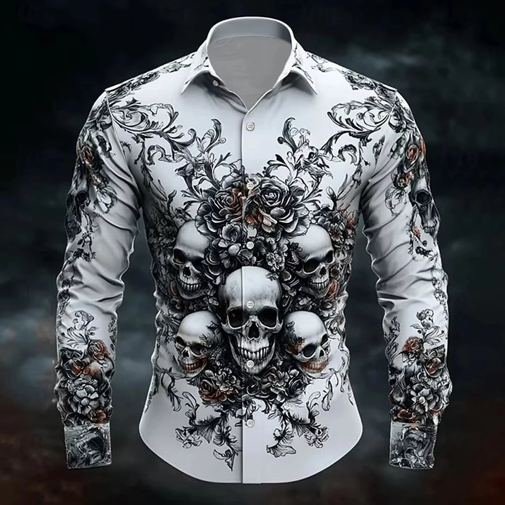 Chemise noire manches longues imprimé tête de mort - vue 15