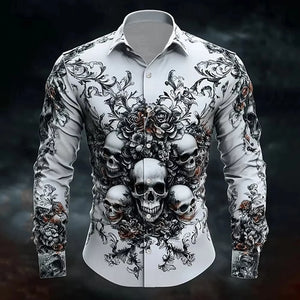Chemise noire manches longues imprimé tête de mort - vue 15