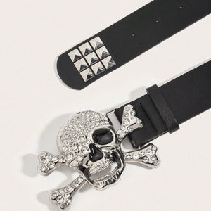 Ceinture cuir PU noire boucle crâne cloutée style motard - vue 3