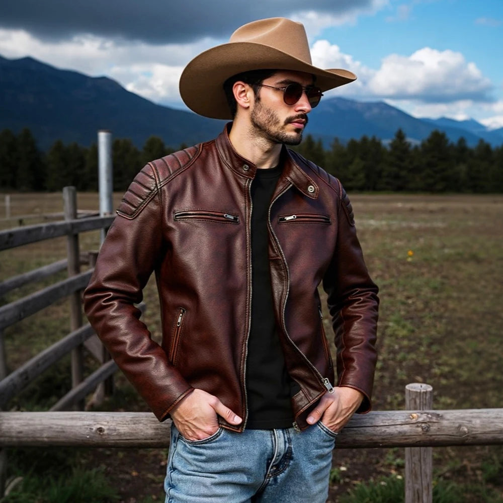 Blouson en cuir noir pour moto - vue homme - vue 1