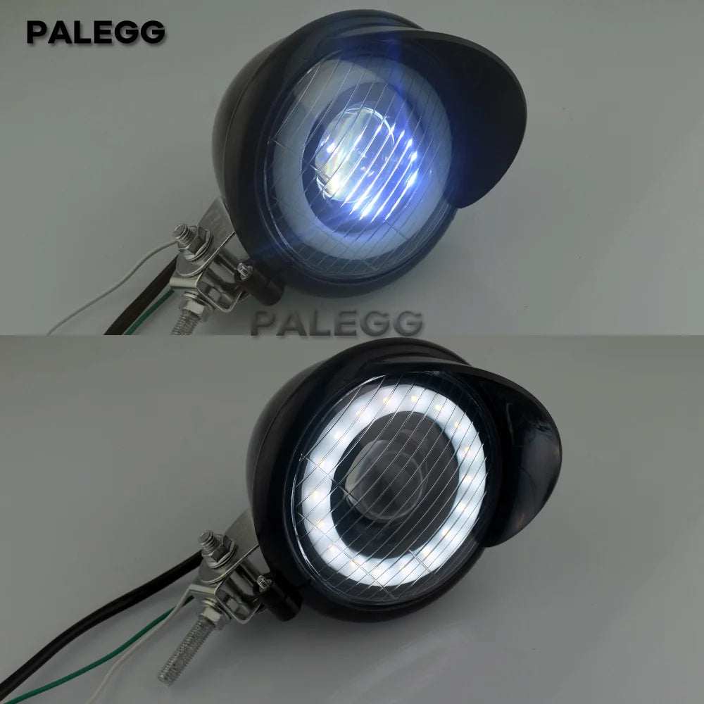 Phare LED rond à visière pour Harley bobber chopper - vue 4