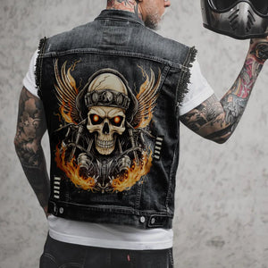 Gilet en jean homme imprimé aigle sans manches, vue de face - vue 18