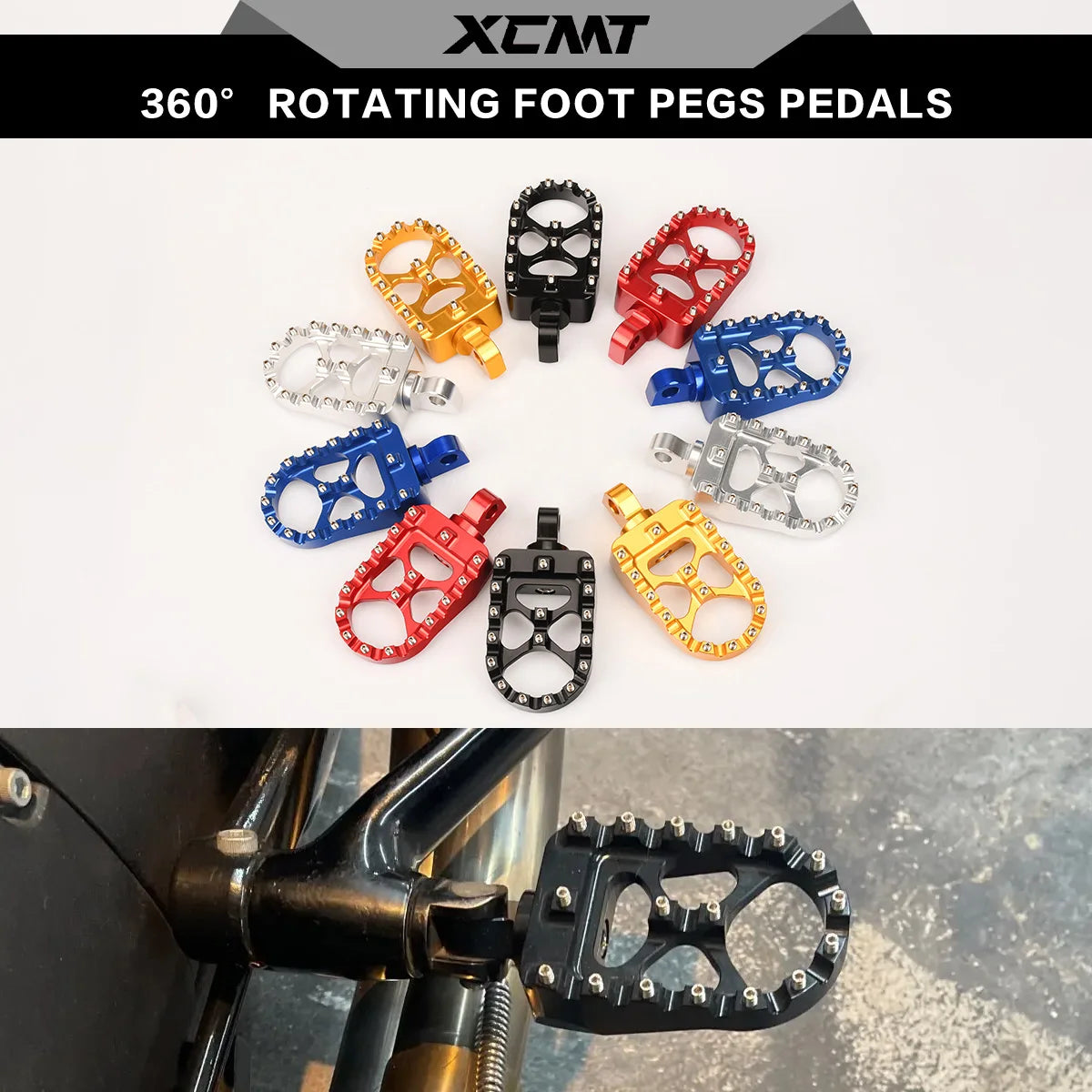 Repose-pieds larges type MX avec pontets de sélecteur pour Harley-Davidson Sportster XL883/1200, Dyna & Softail – photo 1/6