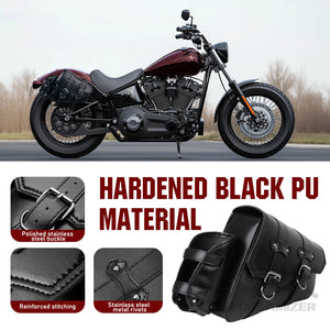 Sacoche de selle rétro en cuir noir avec porte-gourde pour Harley Sportster - vue 2