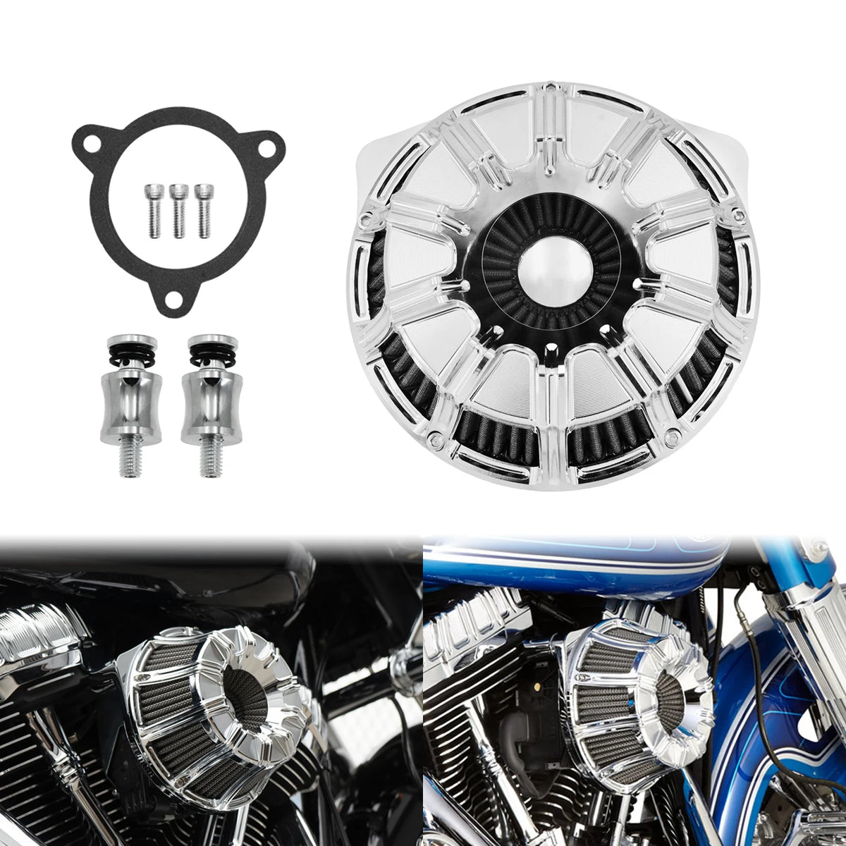 Filtre à air CNC chromé à cornet apparent pour moto Harley-Davidson - vue 22