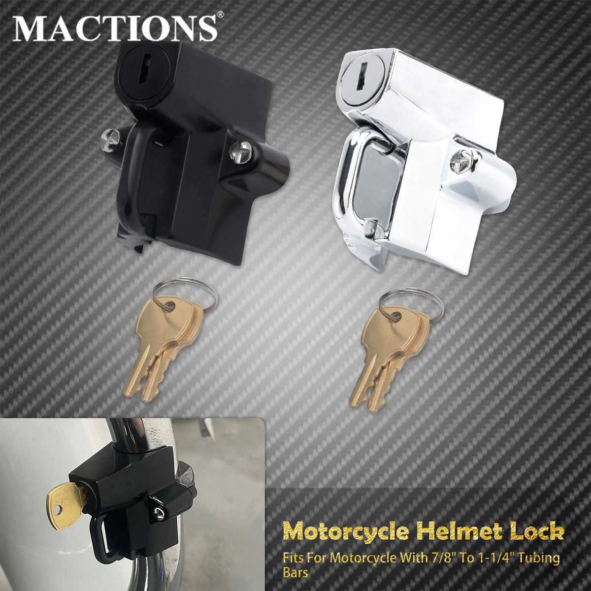 Antivol de Casque avec Crochet de Suspension et 2 Clés - Guidon 25-32mm, Harley-Davidson – photo 1/8