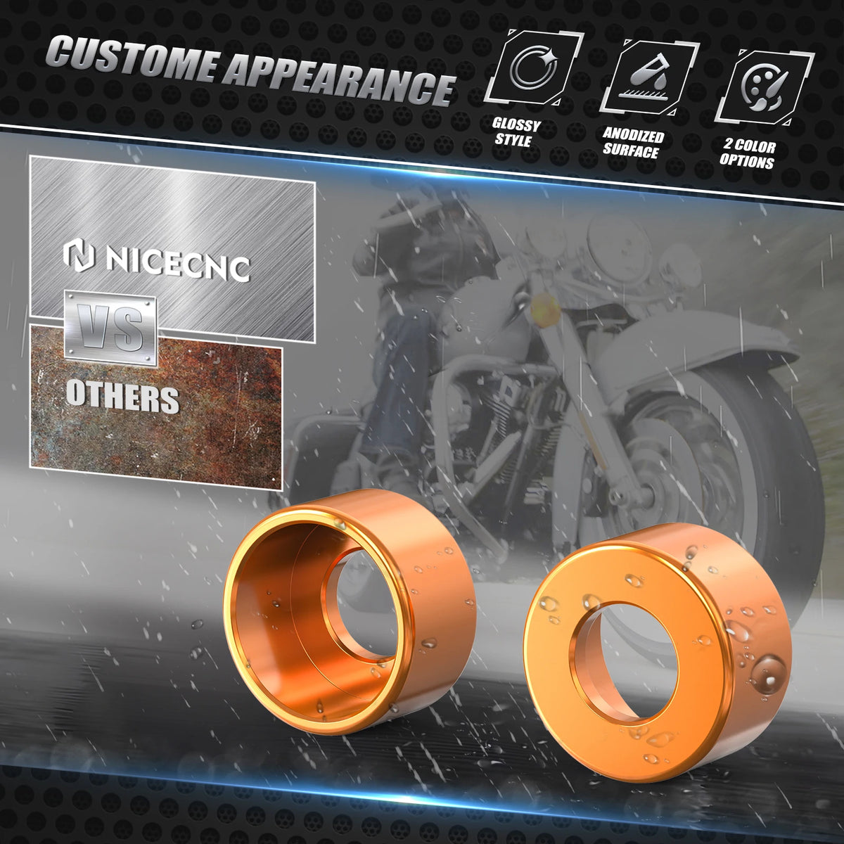 Bagues décoratives orange pour boulons de carter moteur Harley - vue 4