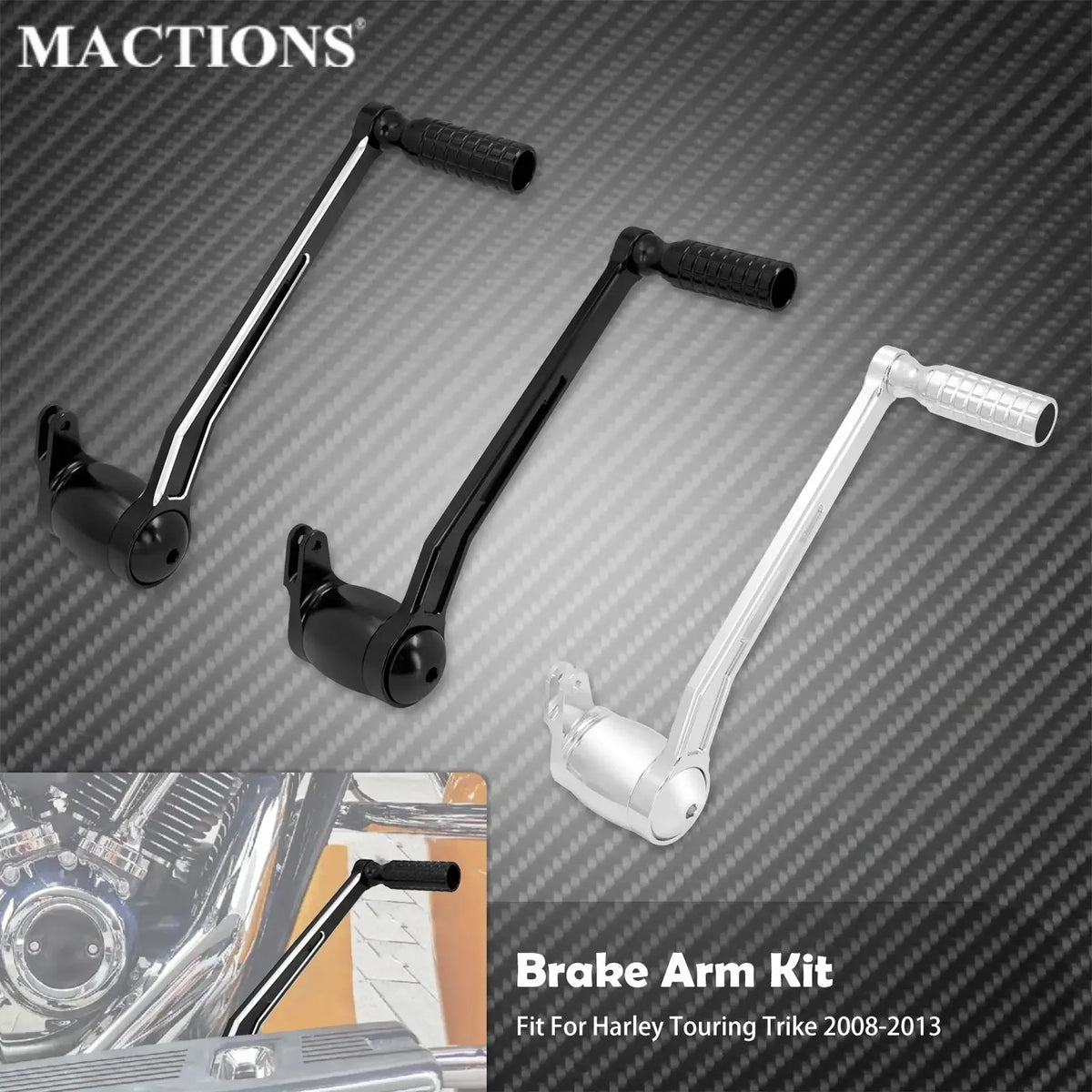 Kit levier de frein (brake arm) avec repose-pied - Harley Touring Road Street Electra Glide FLHR, CVO, Trike 2008 et + – photo 1/12