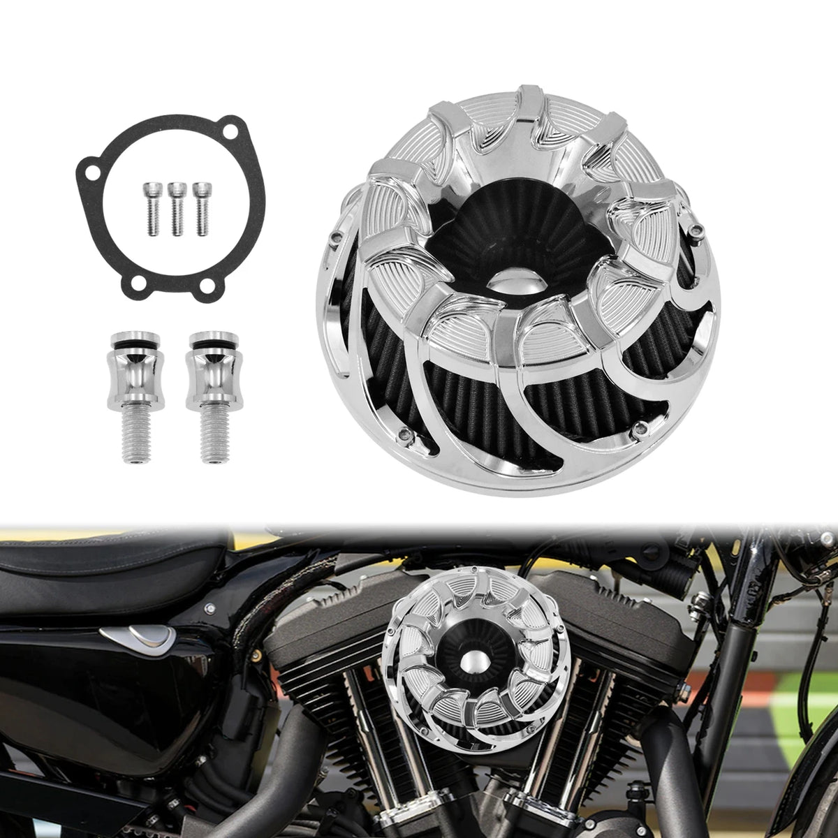 Filtre à air CNC chromé à cornet apparent pour moto Harley-Davidson - vue 28