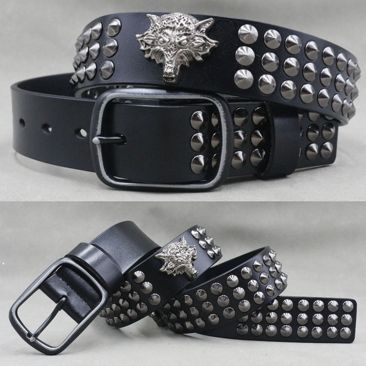 Ceinture en cuir véritable cloutée style rock - vue 25