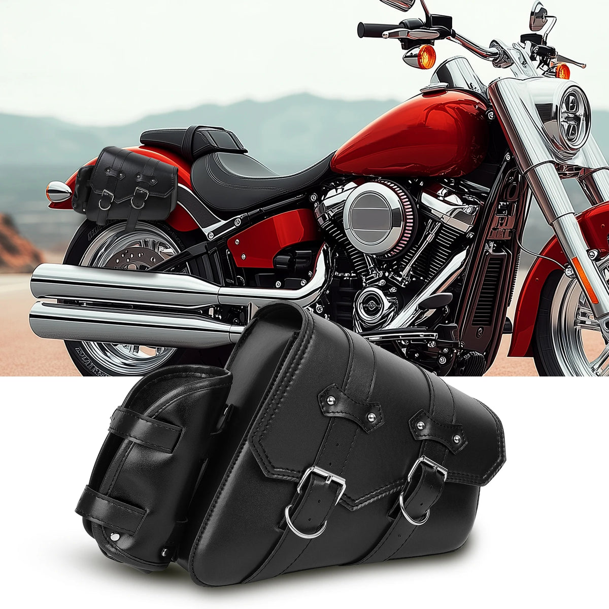 Sacoche de selle rétro en cuir noir avec porte-gourde pour Harley Sportster - vue 7
