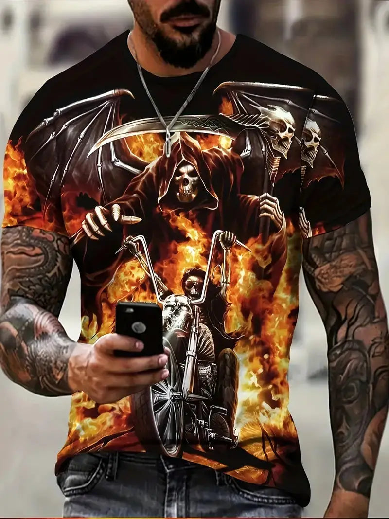 T-shirt Homme Moto Vintage Imprimé 3D Oversize Streetwear - vue 15