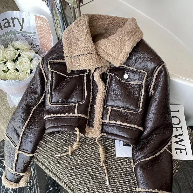 Veste peau lainée femme hiver - vue produit - vue 3