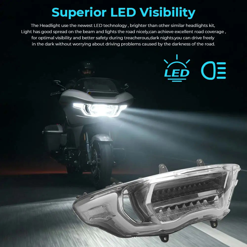 Phare LED avant noir sur Harley Road Glide CVO - vue 2