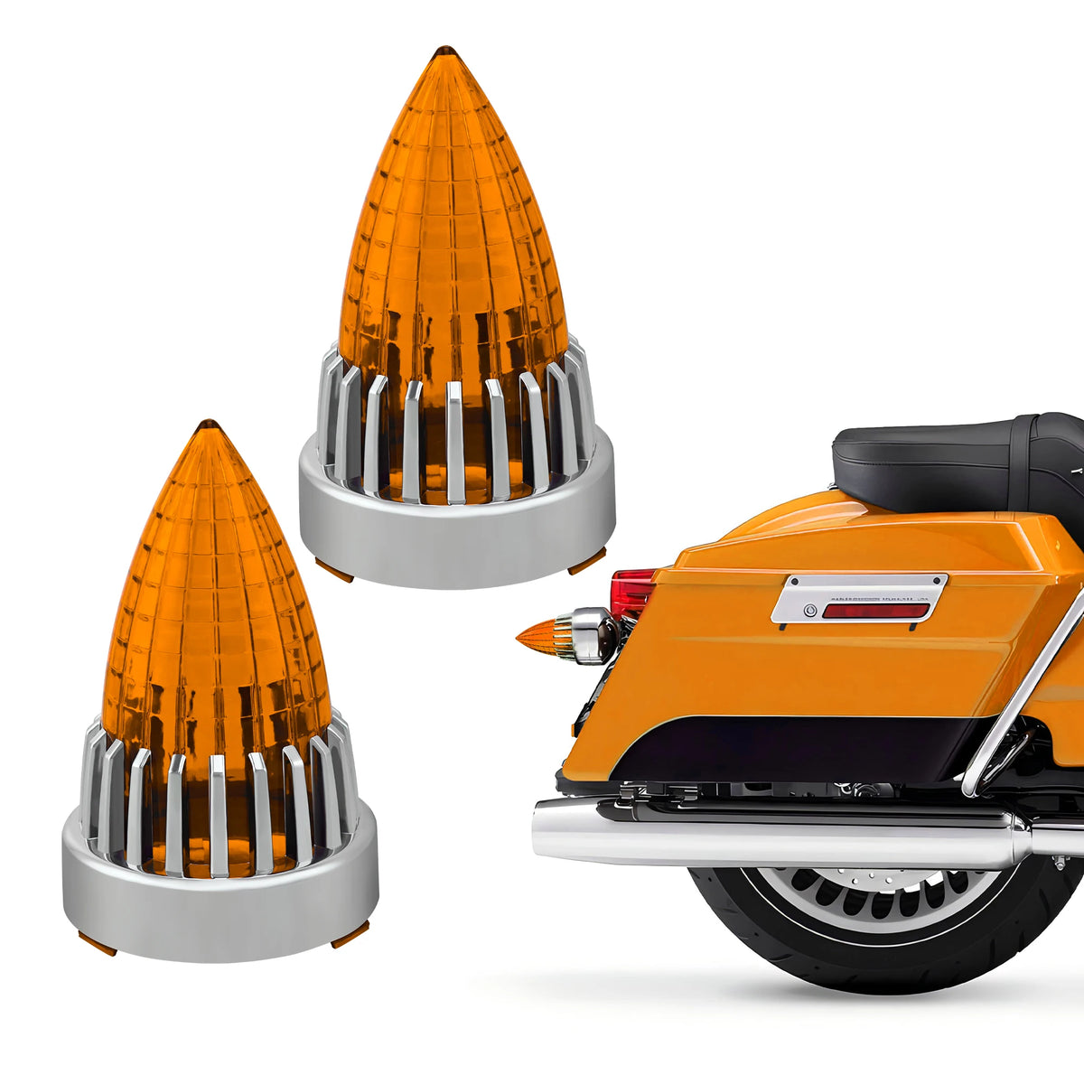 Coque de clignotant chromée style supersonique avec lentille orange pour Harley-Davidson - vue 9
