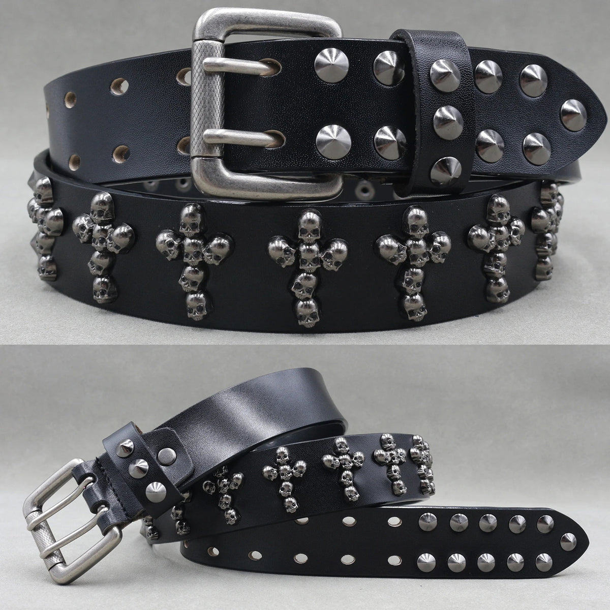 Ceinture en cuir véritable cloutée style rock - vue 30