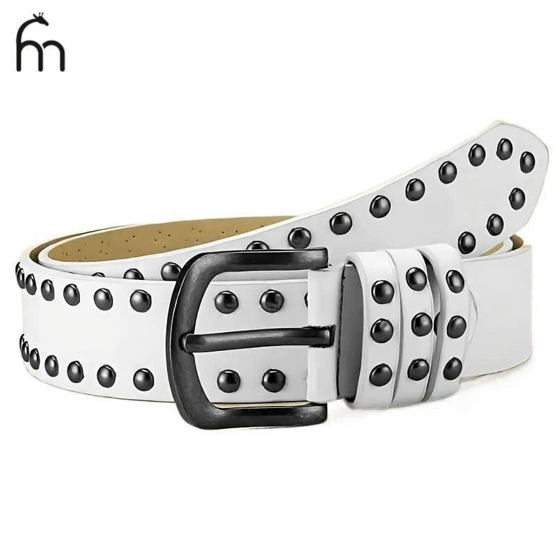Ceinture noire simili cuir cloutée style punk Y2K - vue 3