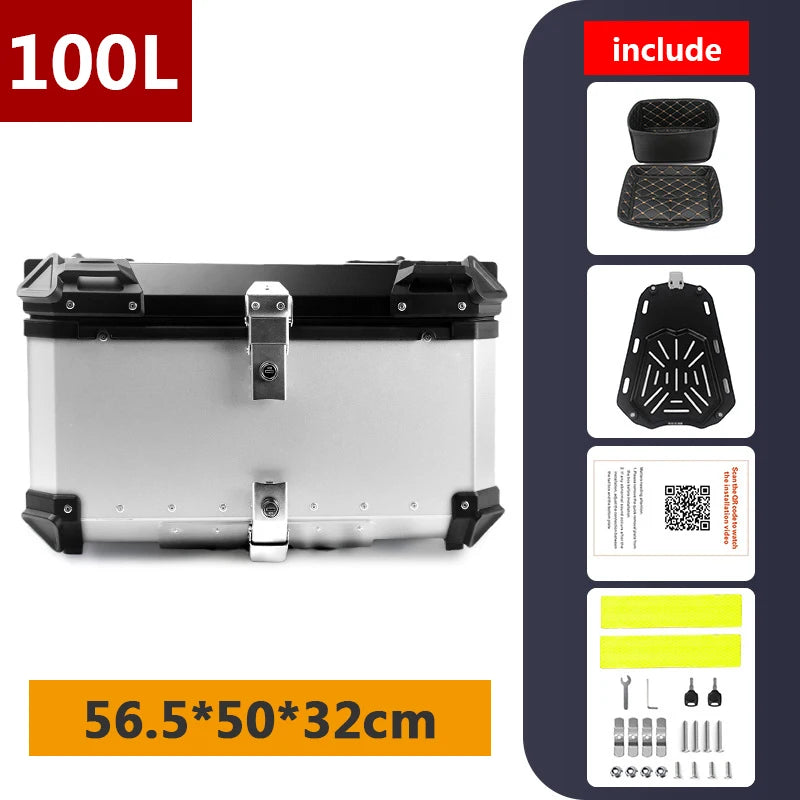 Top case moto en aluminium noir avec serrure, fixé sur un porte-bagages arrière - vue 29