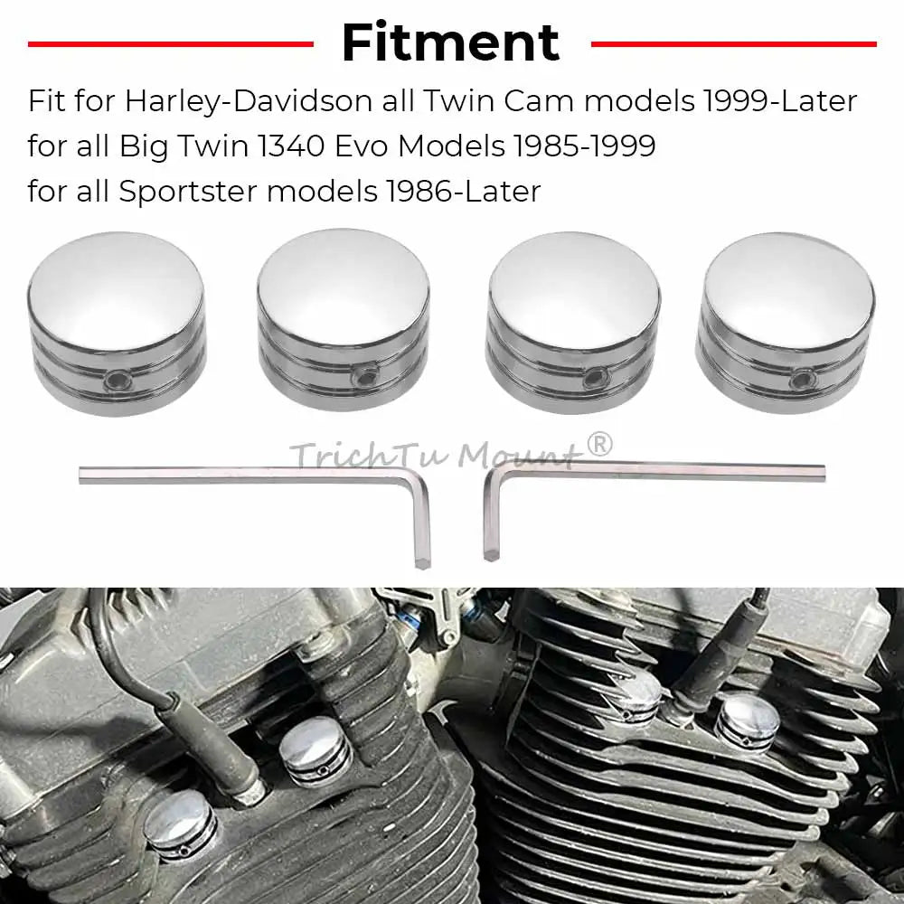 Caches de vis de culasse chromés pour Harley Twin Cam, Evolution, Sportster - vue 4