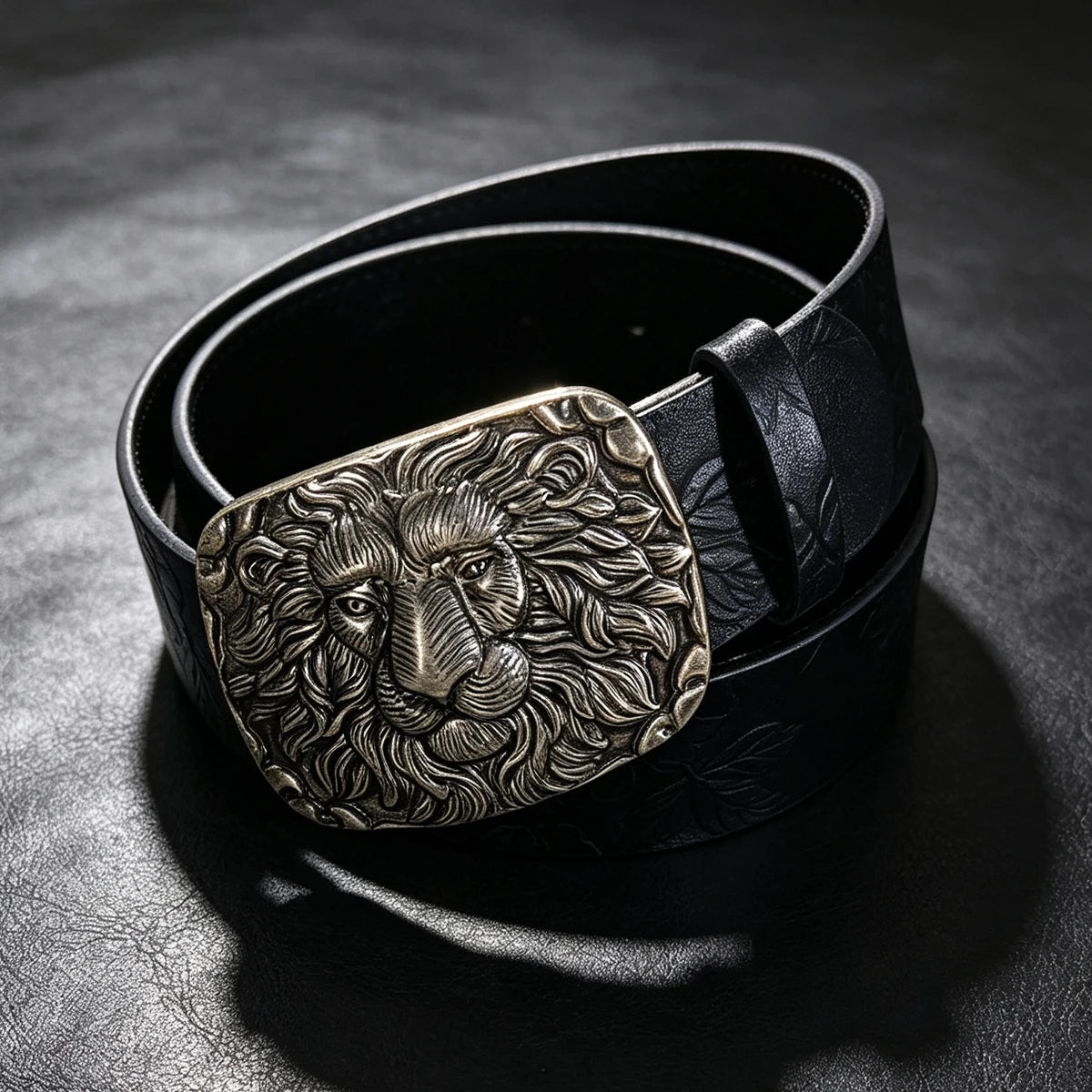 Ceinture gothique noire à boucle lion araignée et serpent - vue 4