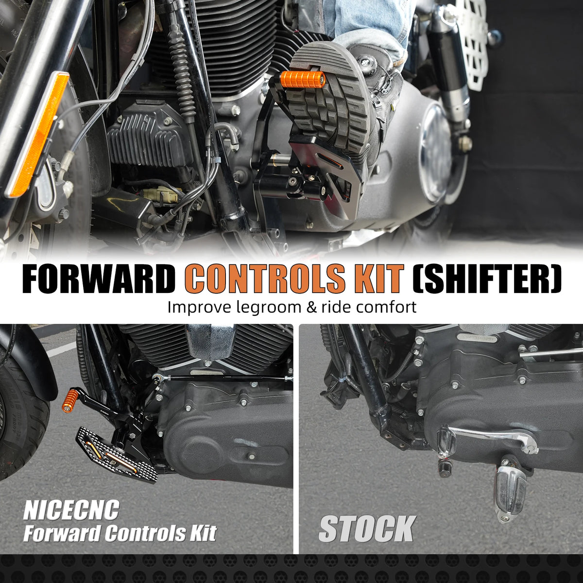 Kit complet commandes avancées et repose-pieds pour Harley-Davidson Dyna Fat Bob FXDF, Street Bob FXDB, Low Rider FXDL, Wide Glide 2000-2017 – photo 2/9