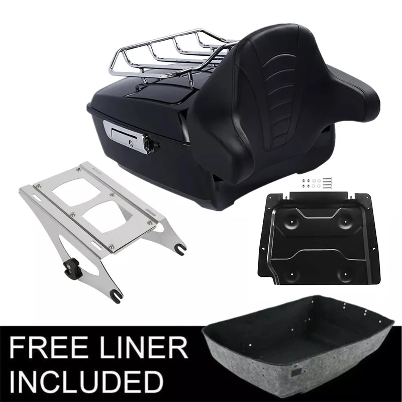 Malle top case noire avec dossier passager enveloppant sur une Harley-Davidson Touring - vue 6