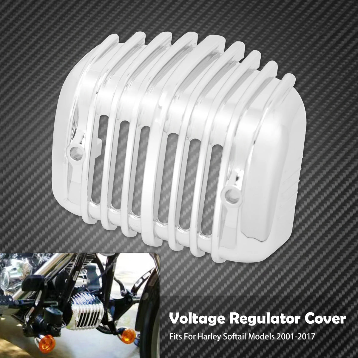 Cache régulateur de tension chromé/noir pour Harley-Davidson Softail Street Bob, Deluxe, Low Rider, Fat Bob, Breakout 2001-2017 – photo 8/8