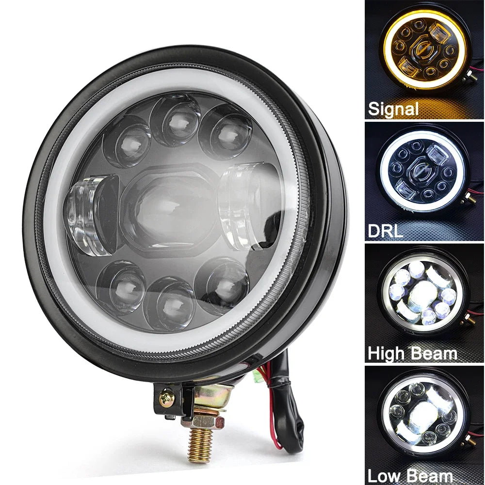 Phare LED rond noir 5,75 pouces pour moto custom et Harley-Davidson - vue 7