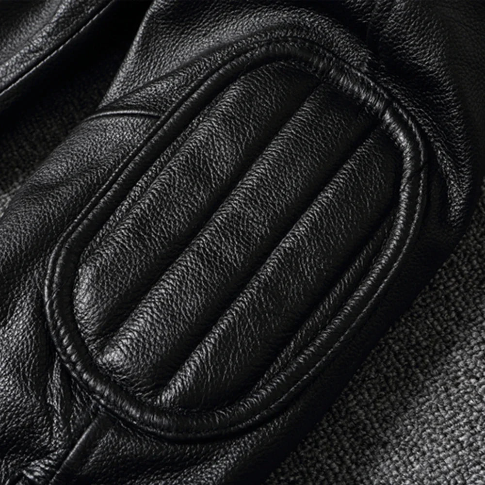 Blouson moto cuir véritable col montant - vue - vue 2