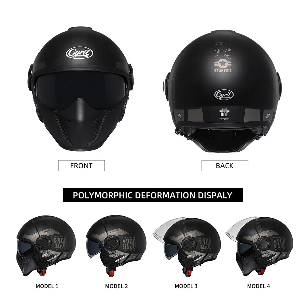 Casque moto modulable rétro, vue de trois quarts - vue 4