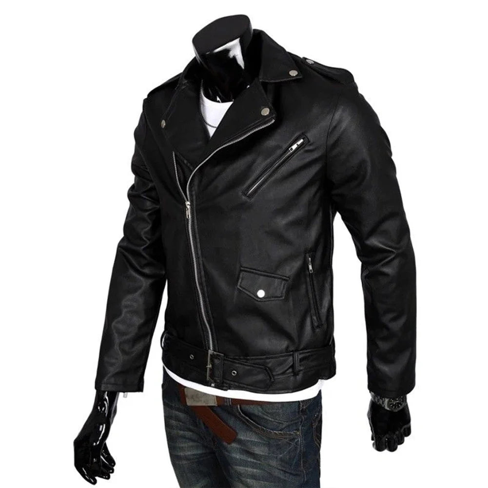 Blouson en cuir noir coupe slim - vue - vue 4
