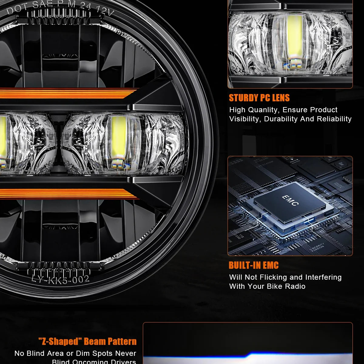 Phare LED à projecteur 5,75 pouces Angel Eyes H4, feu de jour pour Harley Sportster, Dyna, Iron 883 - vue 3