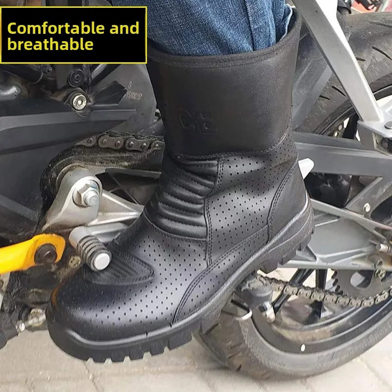 Bottes de moto en cuir véritable pour homme - vue 3