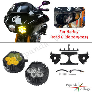 Phare LED avant noir avec feu antibrouillard jaune sur une Harley-Davidson Road Glide - vue 1