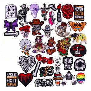 Écusson patch tête de mort et rose style biker - vue 2