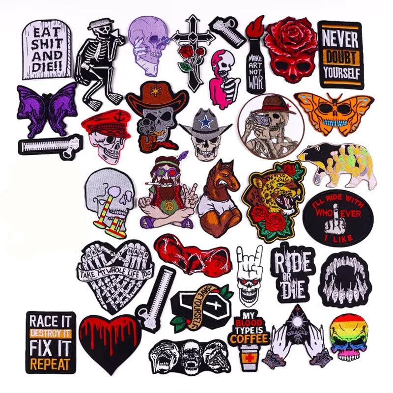 Écusson patch tête de mort et rose style biker - vue 2