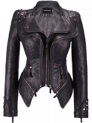 Blouson cuir femme style motarde - vue - vue 12