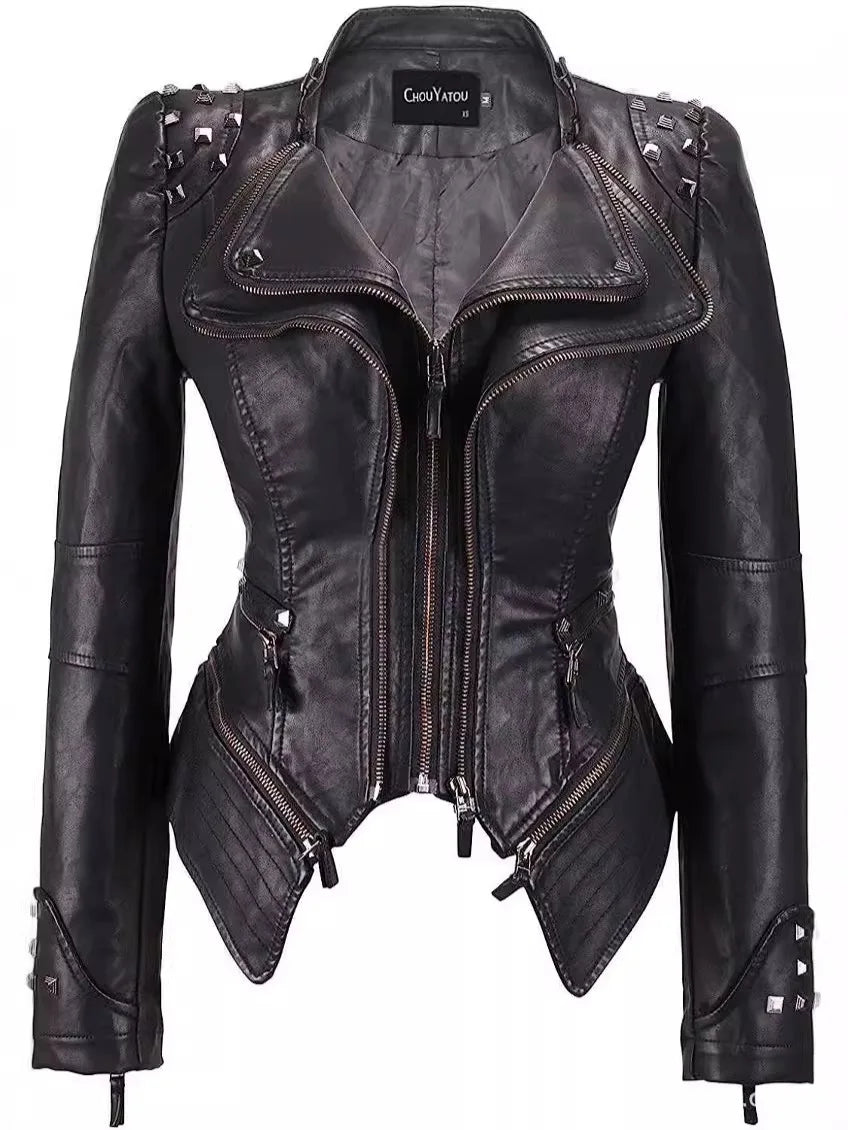 Blouson cuir femme style motarde - vue - vue 12