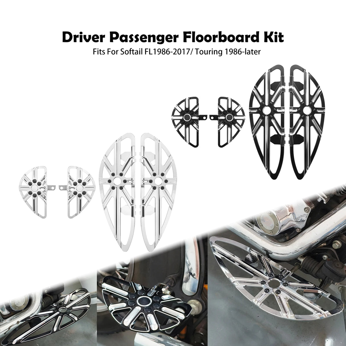 Marchepieds (floorboards) avant et arrière conducteur/passager pour Harley-Davidson Touring, Softail, Dyna – photo 1/8
