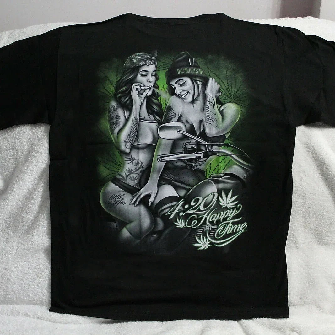 T-shirt femme moto imprimé tattoo 4:20, coton manches courtes - vue 6