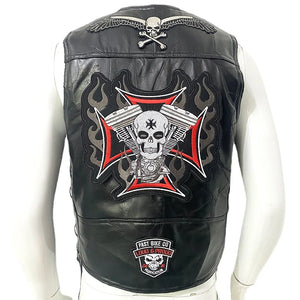 Gilet en cuir noir motif tête de mort - vue de face - vue 5