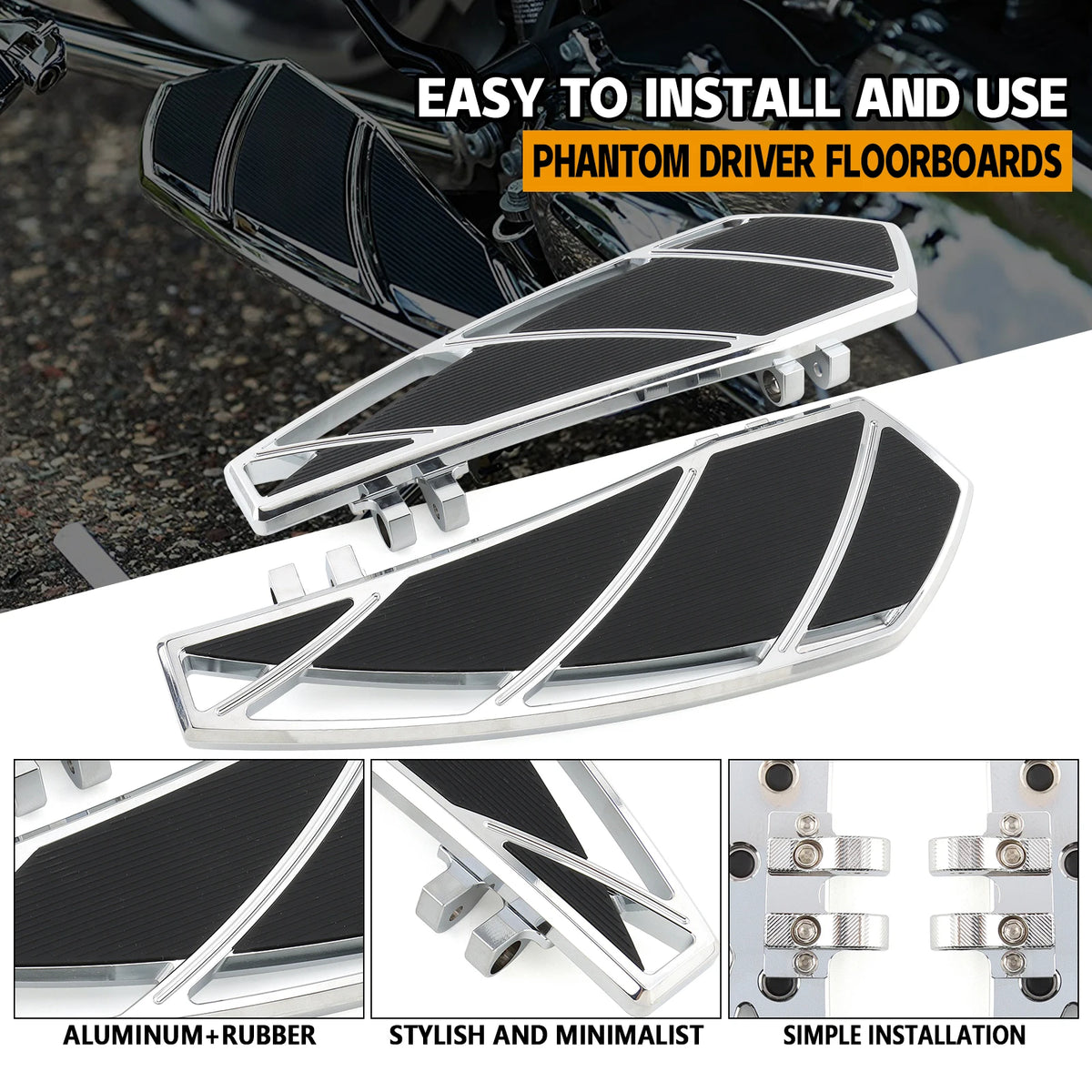 Kit repose-pieds, planchers, levier de sélecteur et pontets Phantom pour Harley-Davidson Touring et Softail – photo 2/8