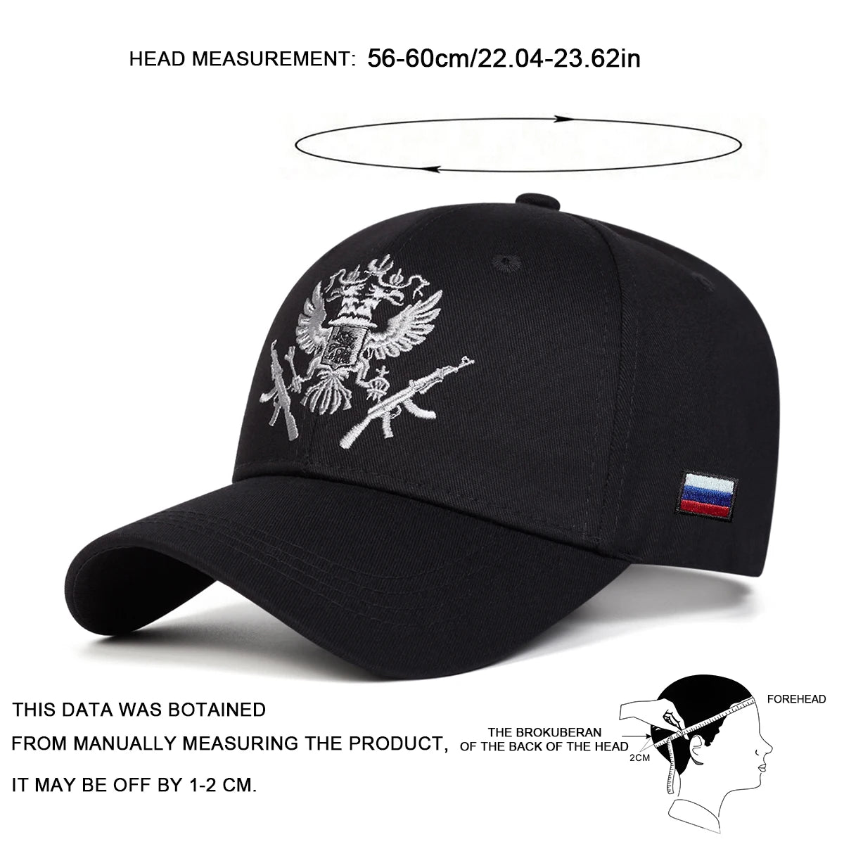 Casquette noire brodée aigle bicéphale - vue de face - vue 3