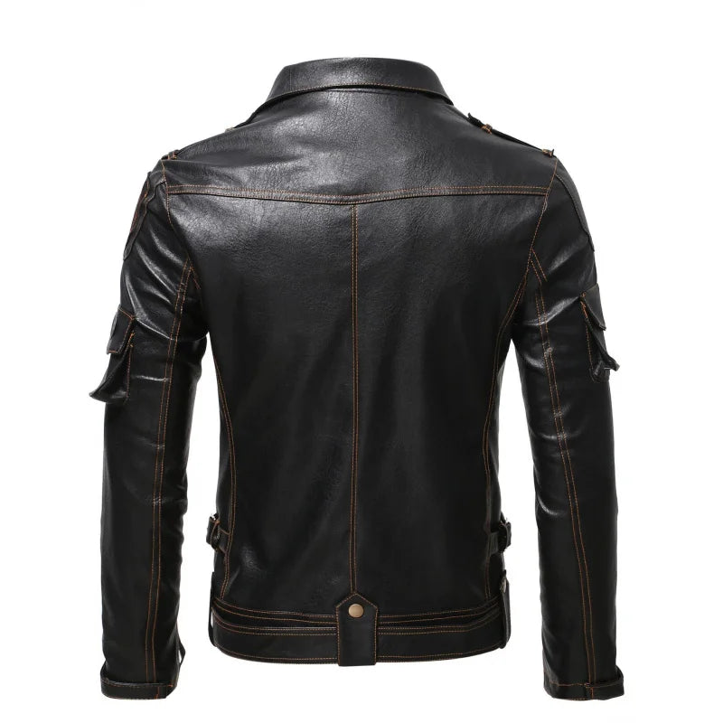 Blouson moto homme en cuir noir coupe slim - vue de face - vue 3