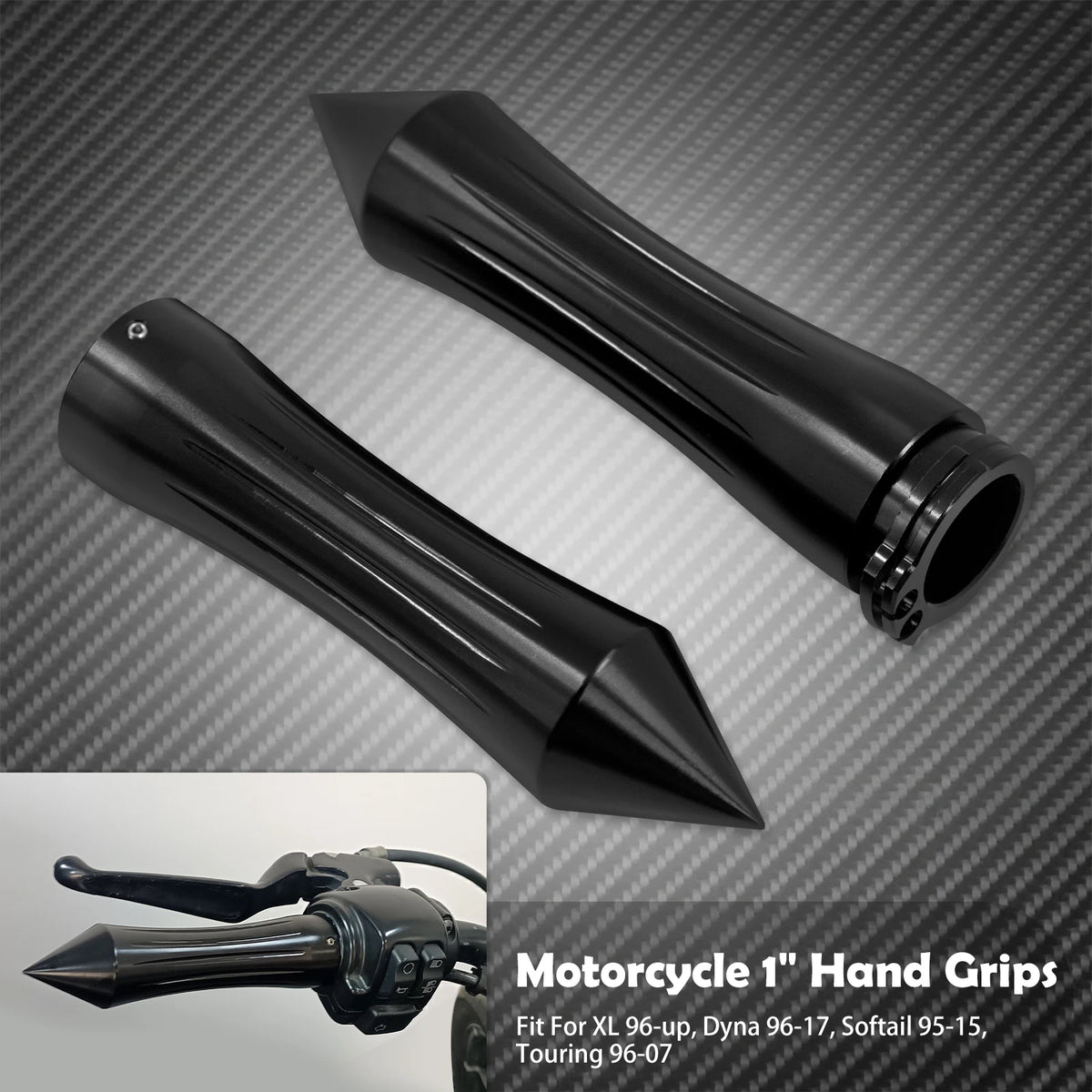 Poignées de guidon pointues 25mm (1 pouce), Chrome ou Noir - Harley-Davidson Sportster, Touring, Softail, Dyna, VRSC – photo 7/8