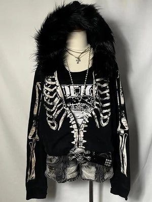 Sweat à capuche femme gothique col fourrure - vue 1