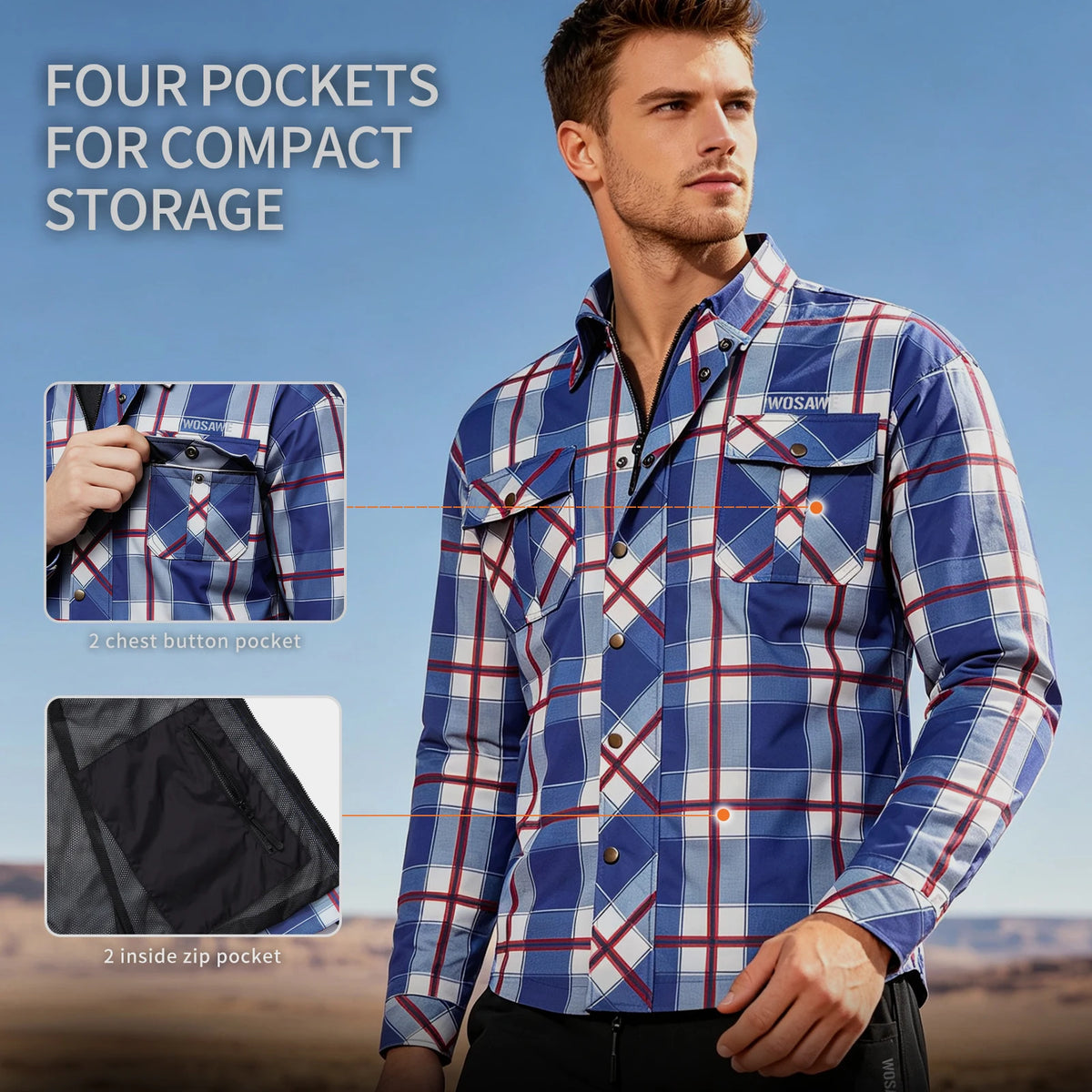 Blouson moto homme WOSAWE à carreaux - vue 2