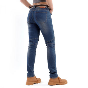 Jean moto femme bleu avec protections genoux et hanches - vue 4